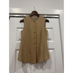 Giorgio Armani Womens 4 Beige Gauze 90's Silk Long Vest Italy Vintage Textured